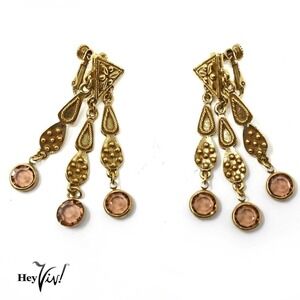 Vintage 1980s Ornate 2.25" Dangle Clip On Earrings New/Old Store Stock - Hey Viv